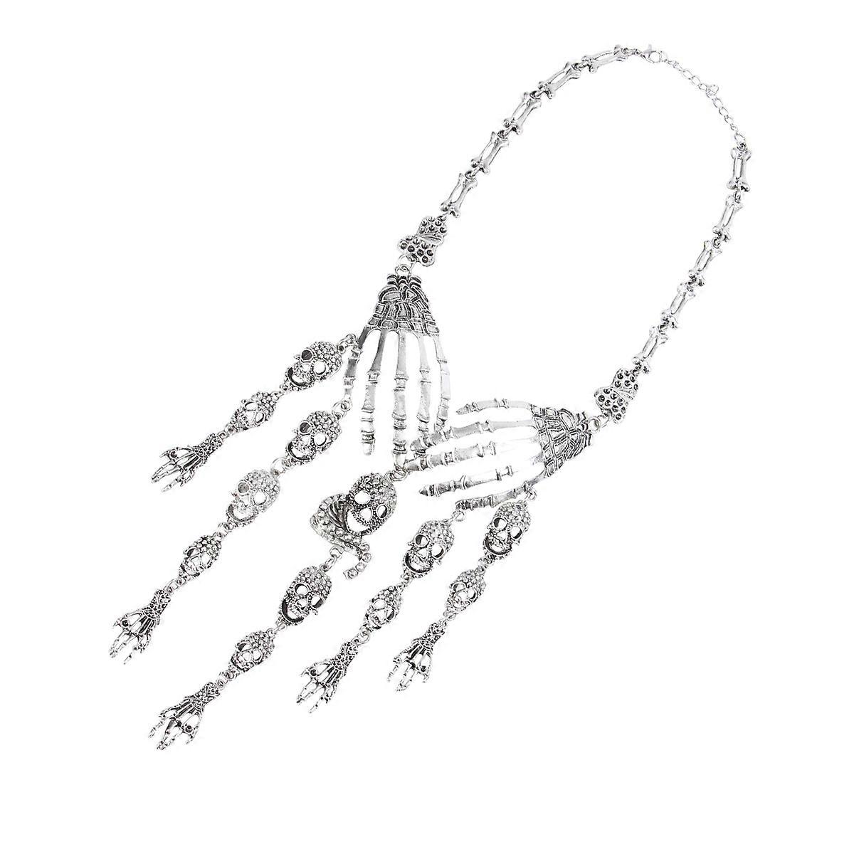 Halloween Props Exaggerated Clavicle Chain Silver 45x10cm For Women 1Set