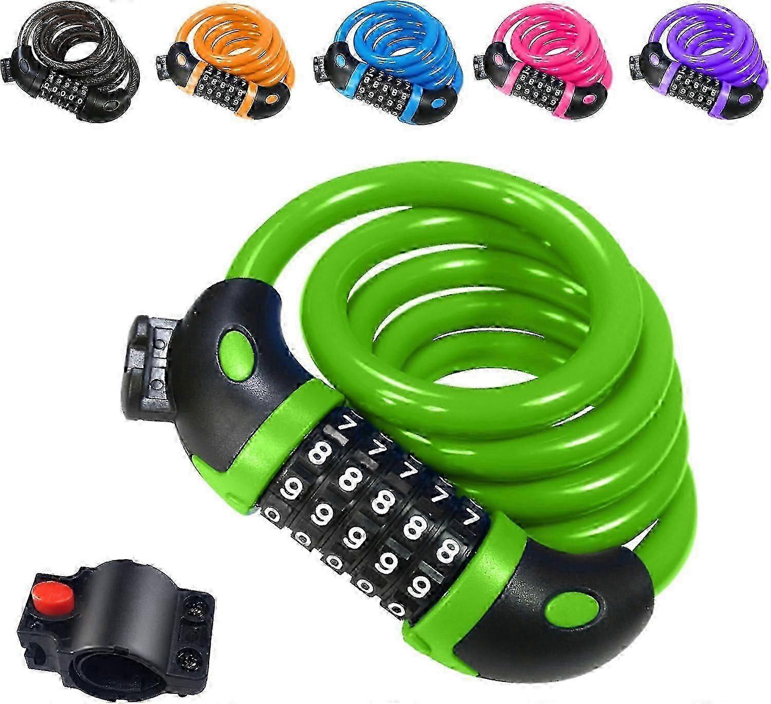 Bicycle Lock with Combination 5 Digit 120cm/12mm Long Cycle Cable for High Security Green