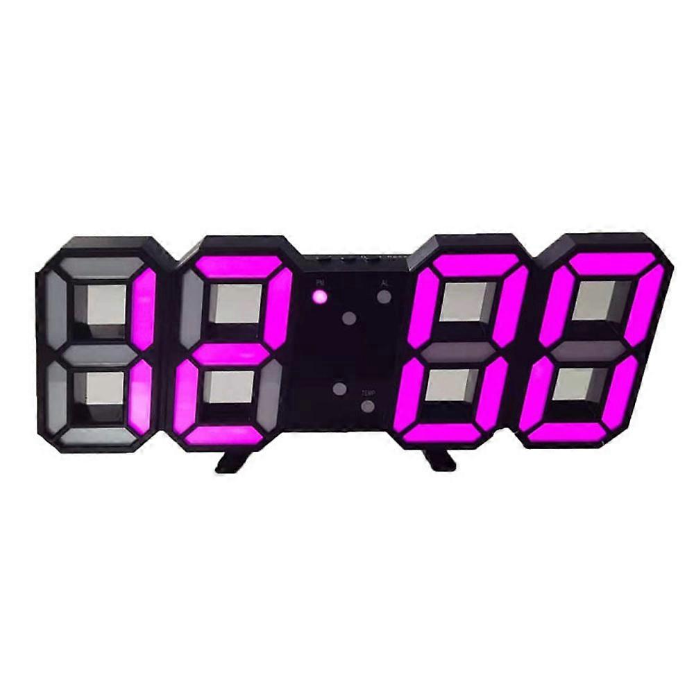 Digital Wall Clock Led Electronic Gift Alarm Clock Intelligent 3D Digital Clock Alarm Clock-Pink