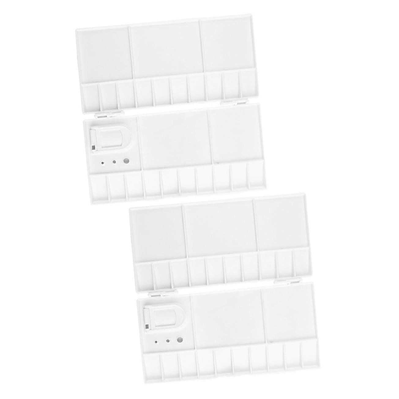 Art Pigment Case 2-Piece Set Color Mixing Tray Palette With Watercolor Holder Portable ABS White