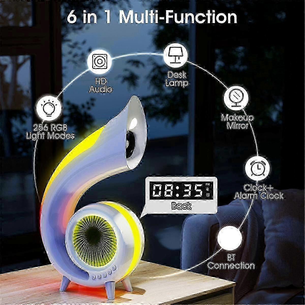 Mini Conch Wireless Atmosphäre Lampe Touch zum Einstellen der Beleuchtung RBG Desktop Lampe Wireless Bluetooth Lautsprecher Wecker,A