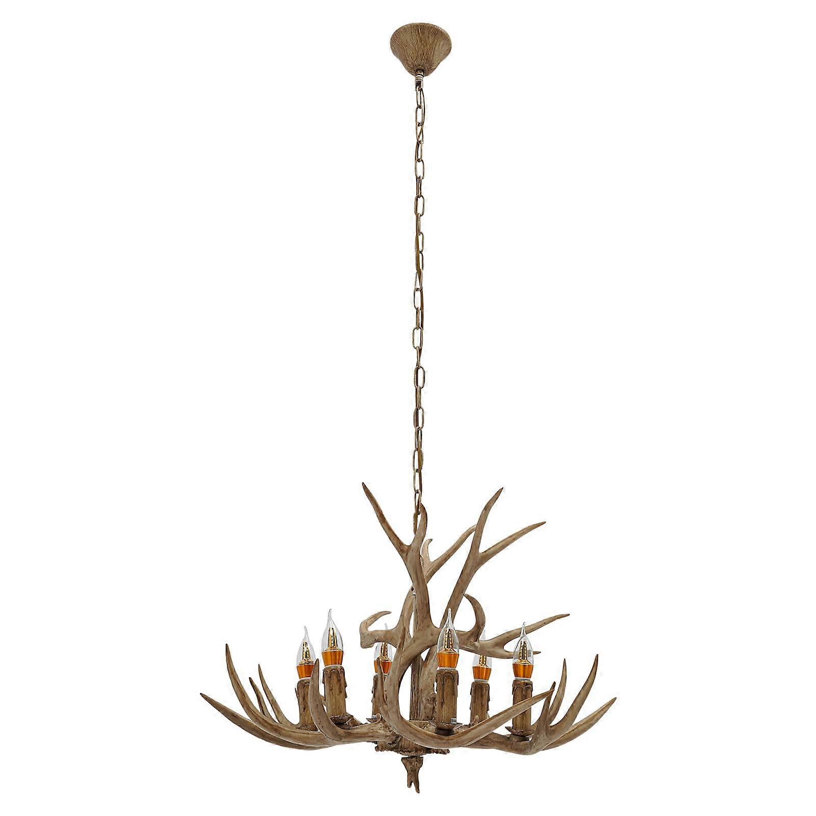 Antlers Chandelier Deer Antler Ceiling Light Lamp with 6 Lights Resin Country Retro