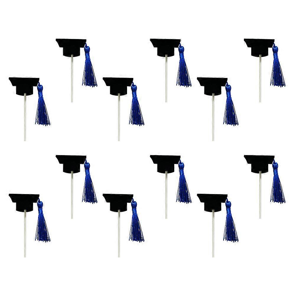 Cupcake Toppers College Grad Graduation Hat Cake Topper Dessert Table Decor Blue 12Pcs