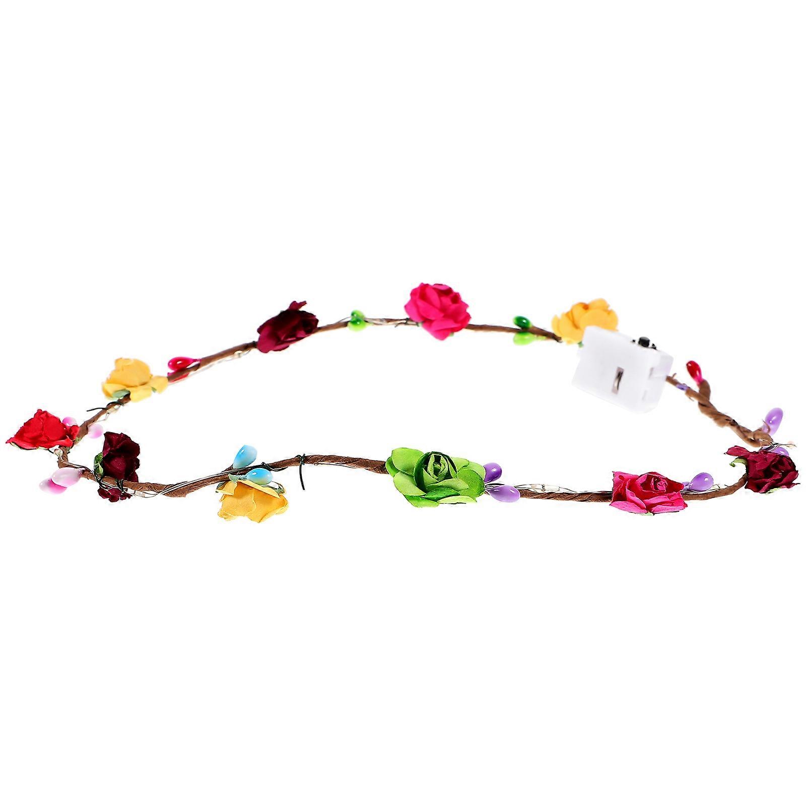 LED Light Up Flower Crown Headband for Women – Handmade Floral Garland with Colorful Lights, Lightweight and Comfortable Festival Party Accessory