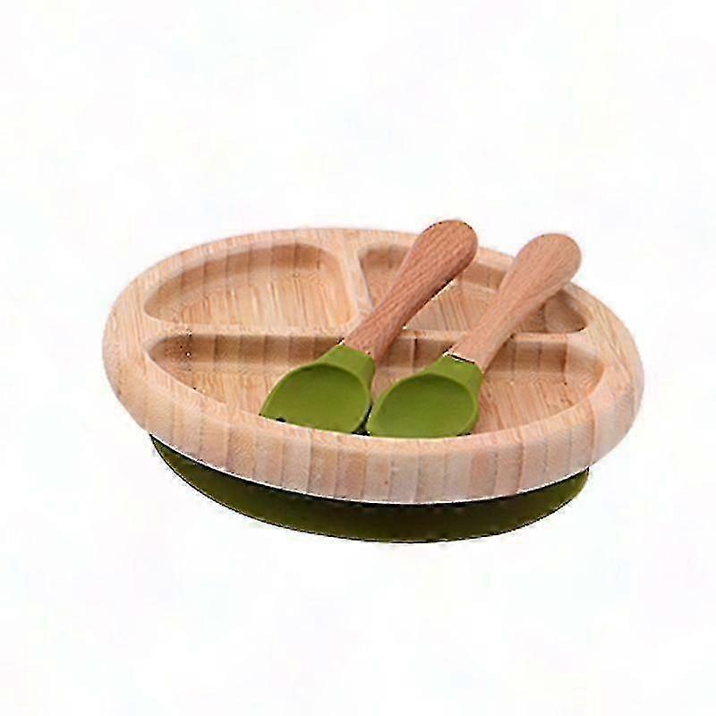 Toddler Wooden Silicone Plate with Secure Suction Base (Color, Style)