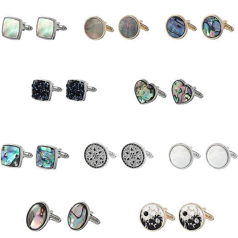 Cufflinks 10 Pairs Men's Gradient Color Shell French Shirt Studs with Love Design