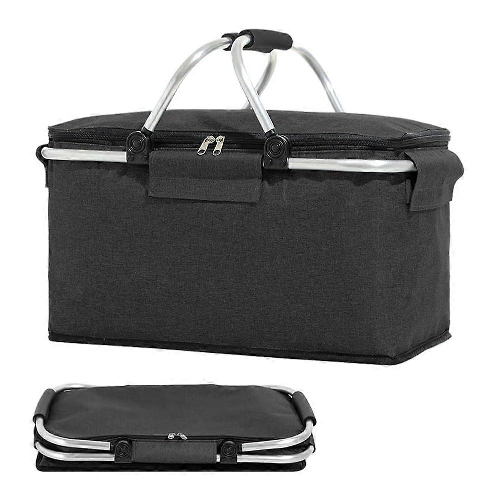 Foldable Shopping Basket Insulated Large Waterproof Cool Bag Picnic Basket Black With Upright Stand Side Support