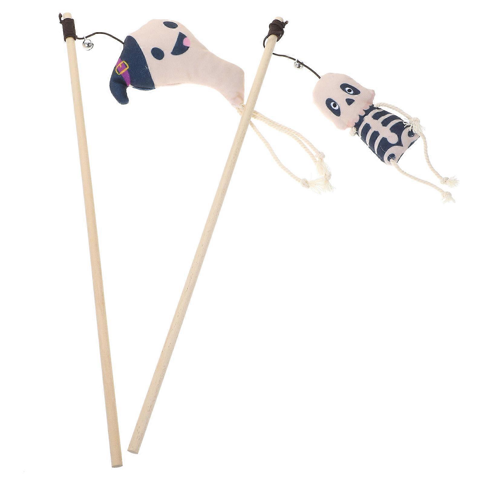2PCS Halloween Themed Cat Tease Sticks Plush Kitten Teasing Toys for Pet Playing Assorted Color