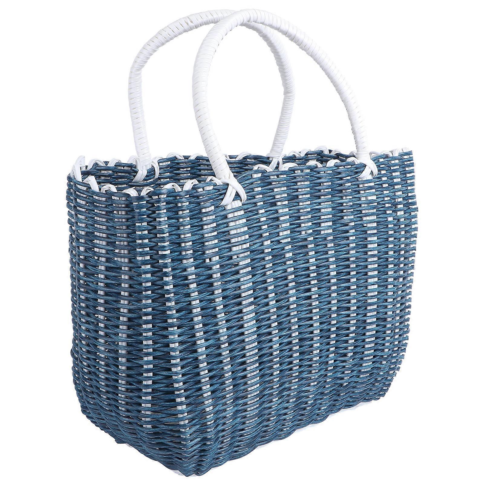 1Pc Woven Plastic Storage Basket Portable Shopping Container Home Organizer