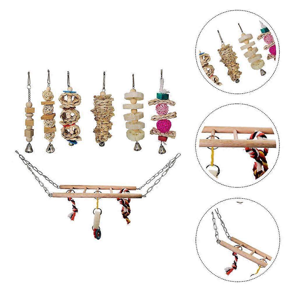 Parrot Toy Assorted Color for Playing Safe Plastic Design 7Pcs Hanging for Parrots Small Birds