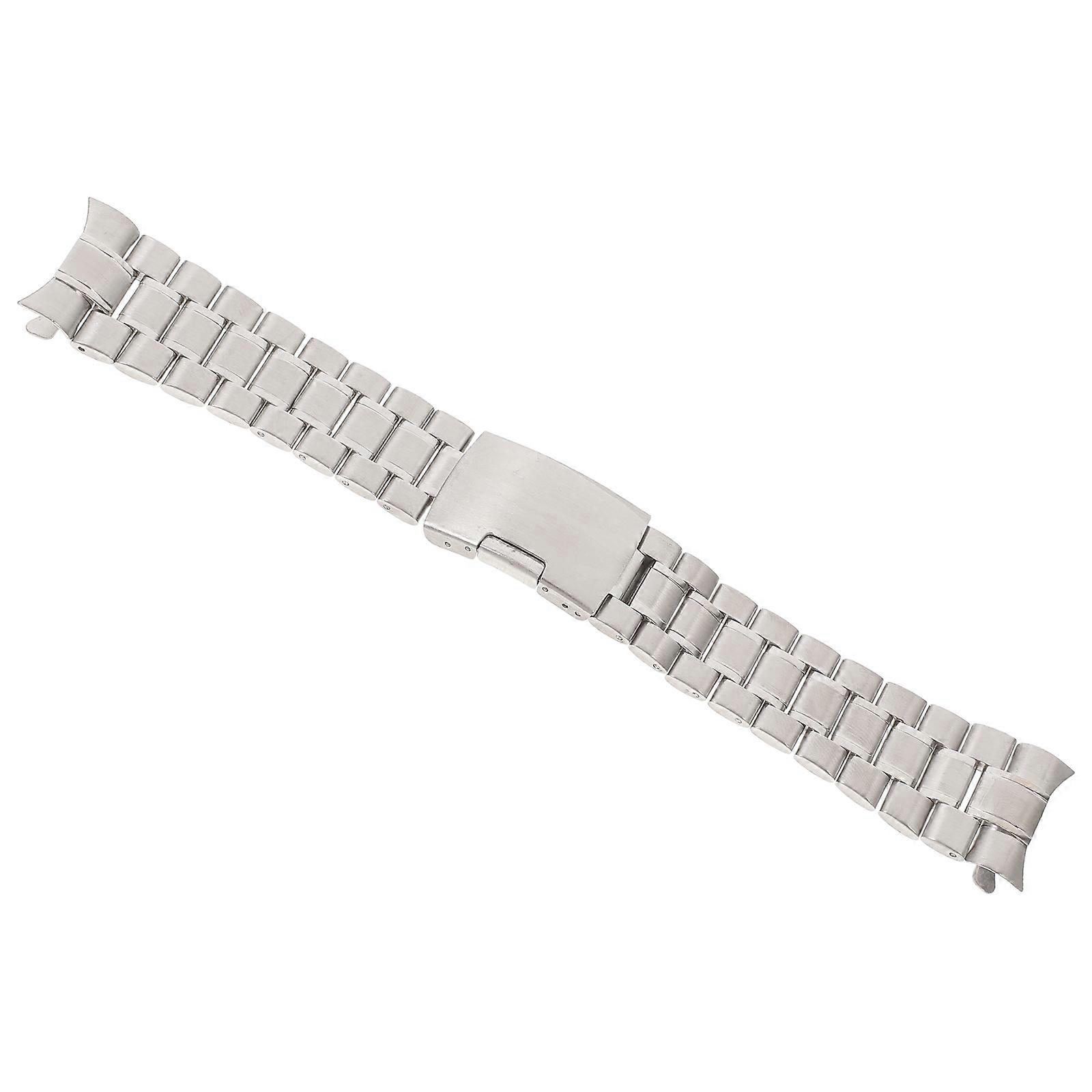 Stainless Watch Band Easy & Quick Release Curved End Solid Links Silver 1Set