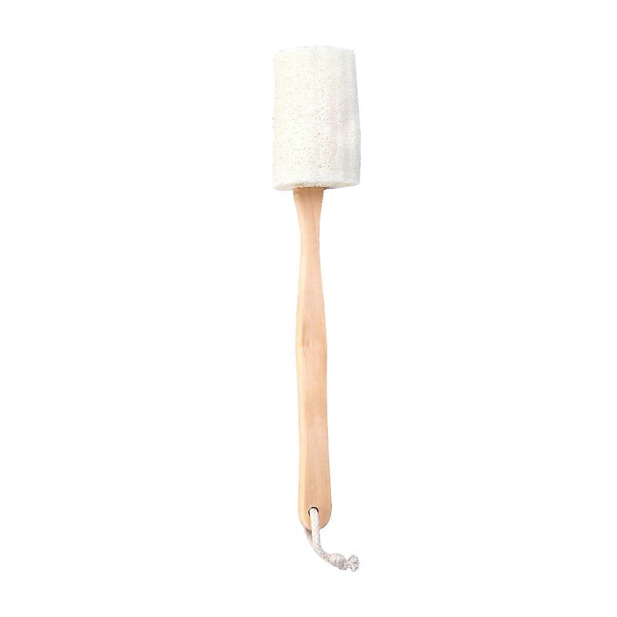 Natural Exfoliating Loofah Bath Brush with Long Wooden Handle for Shower Use White