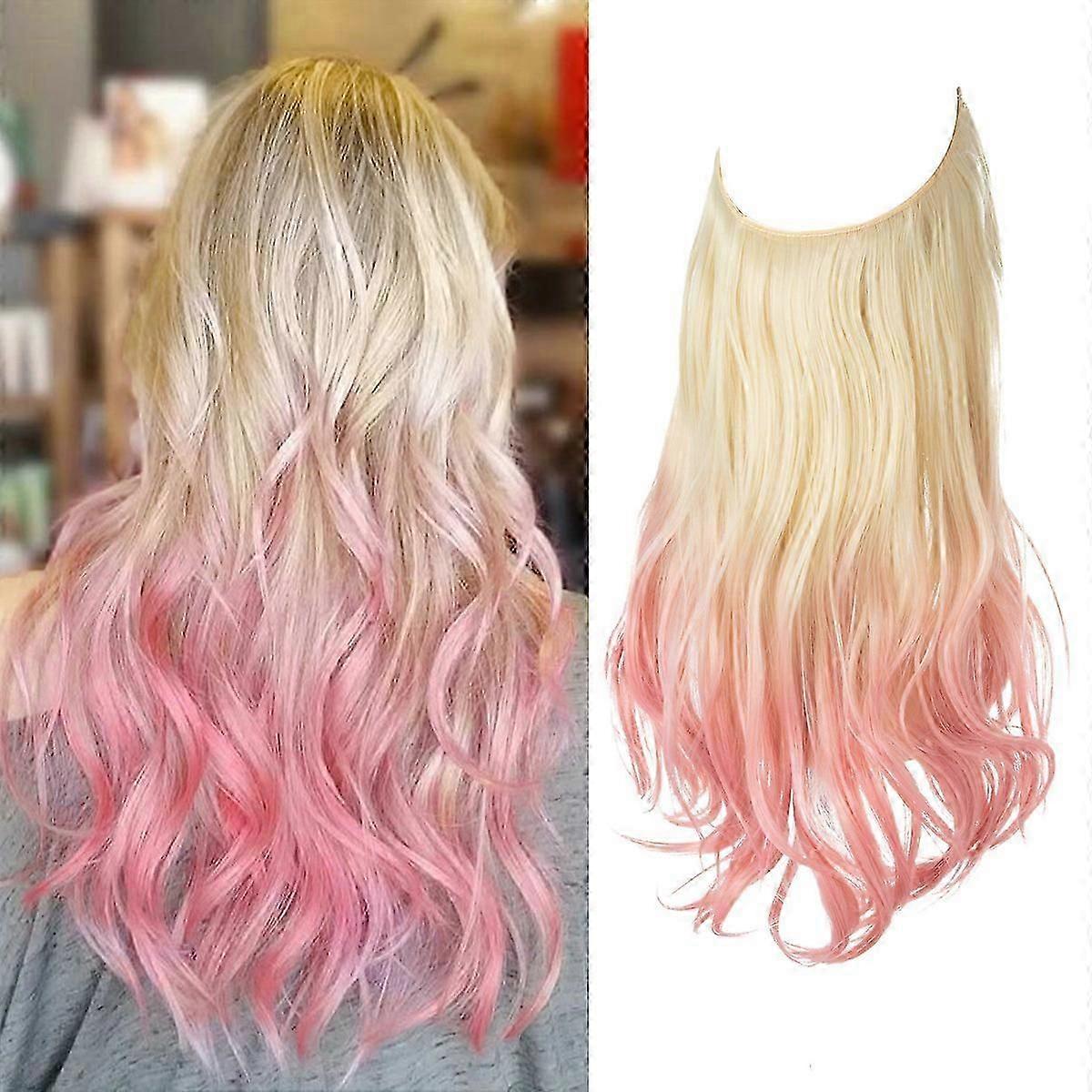 Adjustable Headband Invisible Wire Hair Extensions Highlight Long Curly Synthetic Hairpiece For Women 613TPink