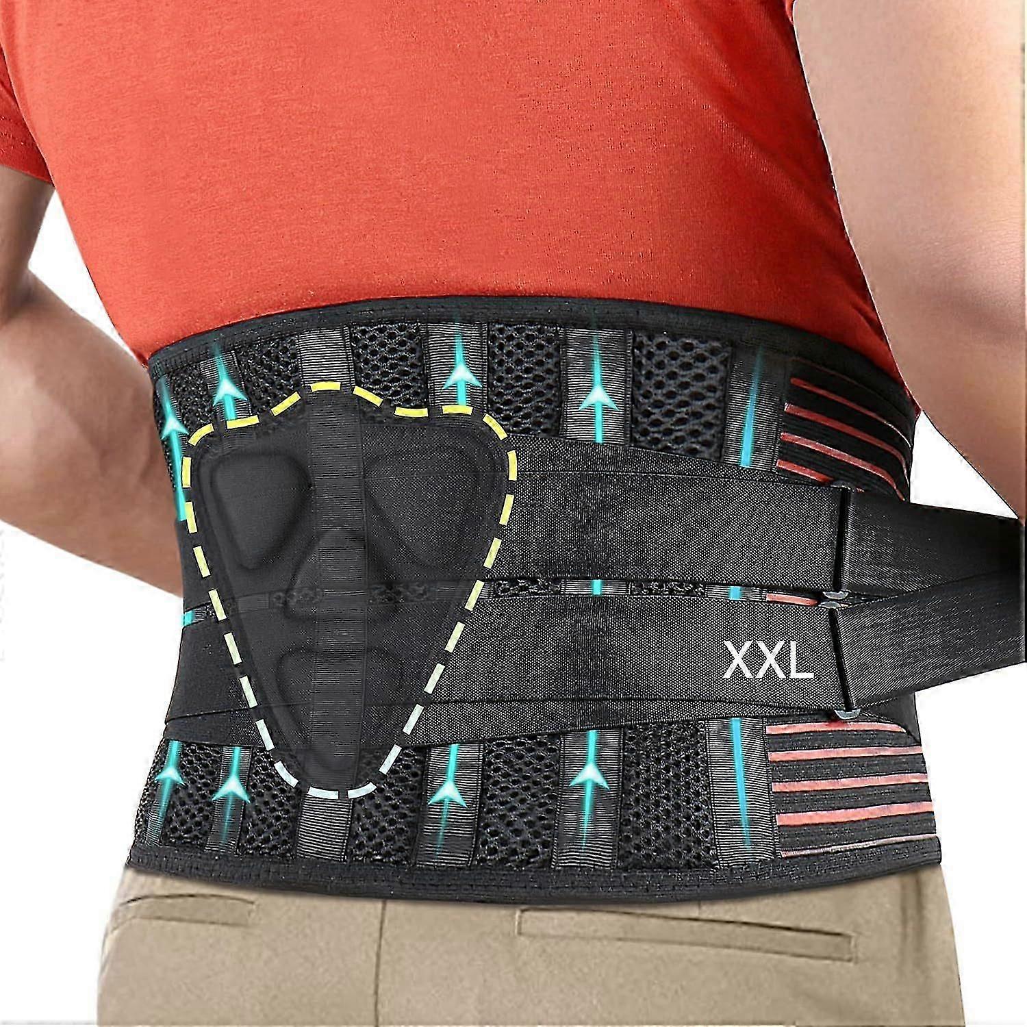 Back brace Back support belt with 4 metal supports + 2 elastic springs for comfort and stability