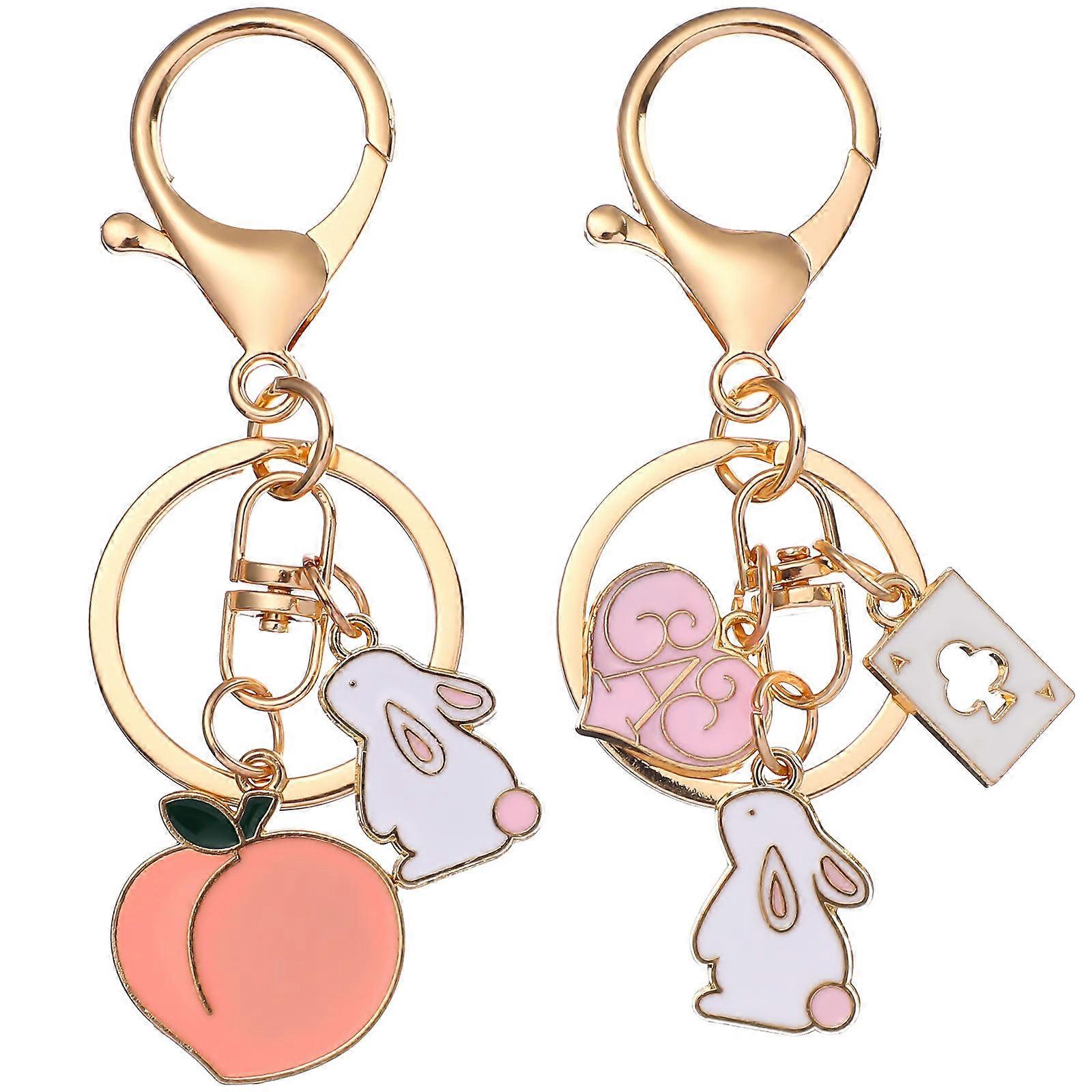 Keyring Ornaments Pendant Rabbit Shape Alloy Keychains for Kids Adults Party Supplies 2Pcs