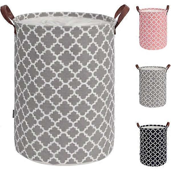 48L Large Laundry Basket with Durable Leather Handle, Round Drawstrings