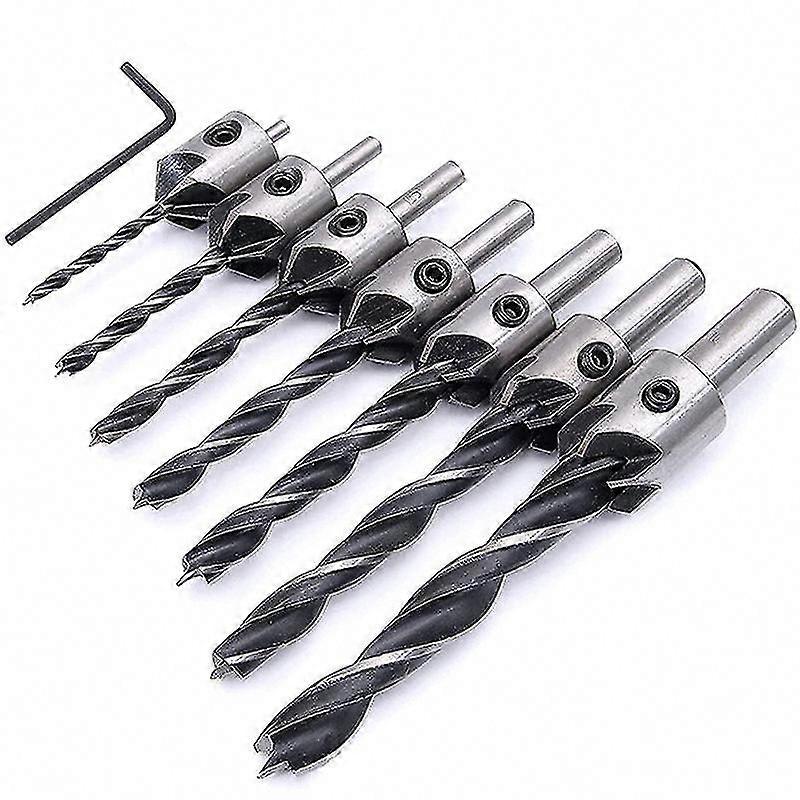 Titanium Coated Countersink Drill Bit Set with Hex Wrench - 7pcs Deburring Tool