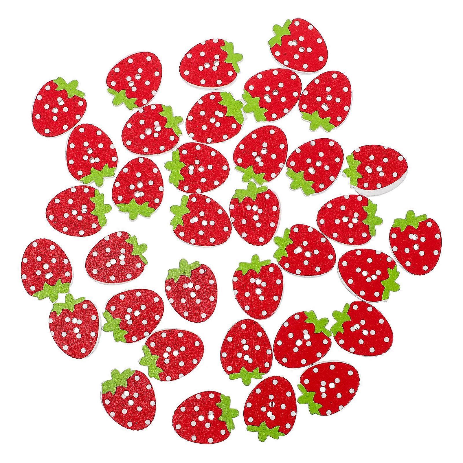 100Pcs Wooden Strawberry Shaped Sewing Buttons for Clothing Ornament