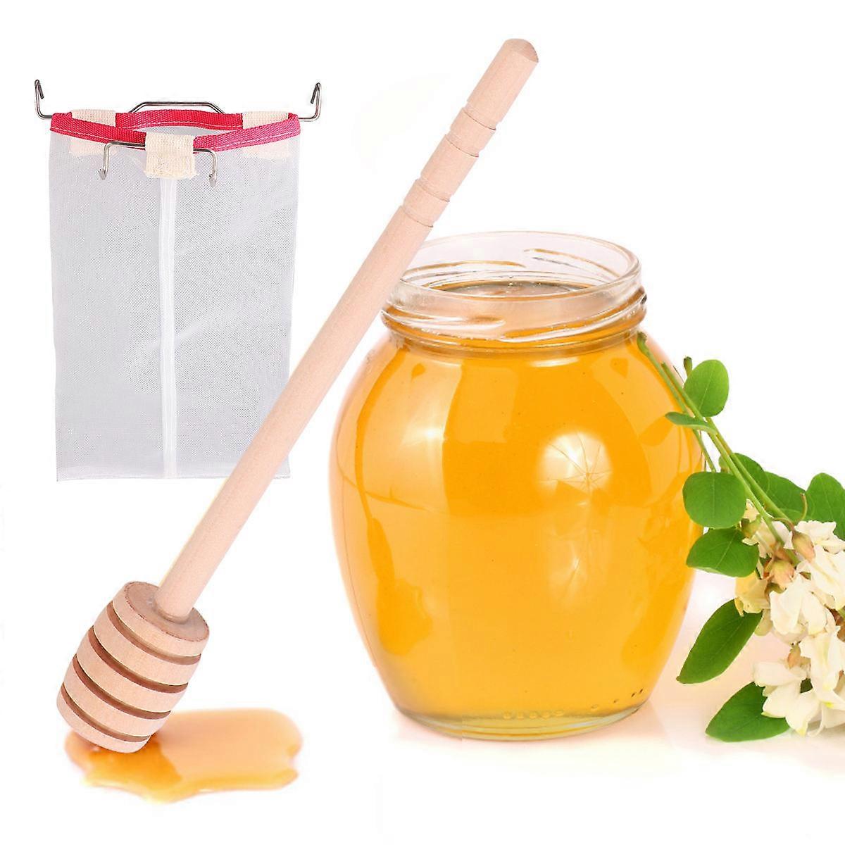 2pcs Fine Mesh Honey Filter Net Honey Strainer Tools(1pc Filter, 1pc Stir Stick)