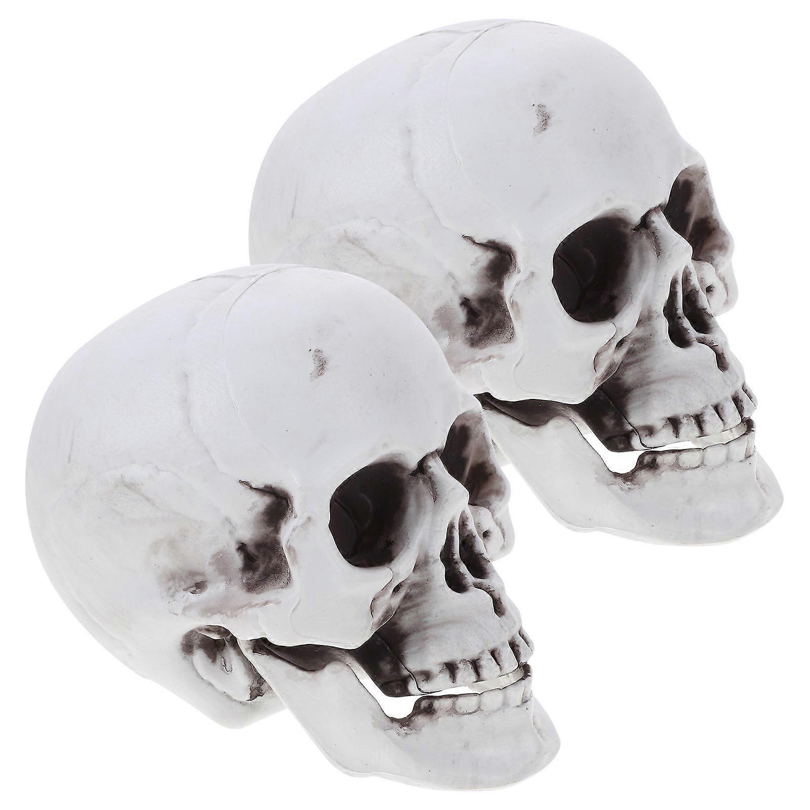 Halloween Artificial Skull 2Pcs Scared Design Desktop Ornament 9X10X13.5Cm For Masquerade Party