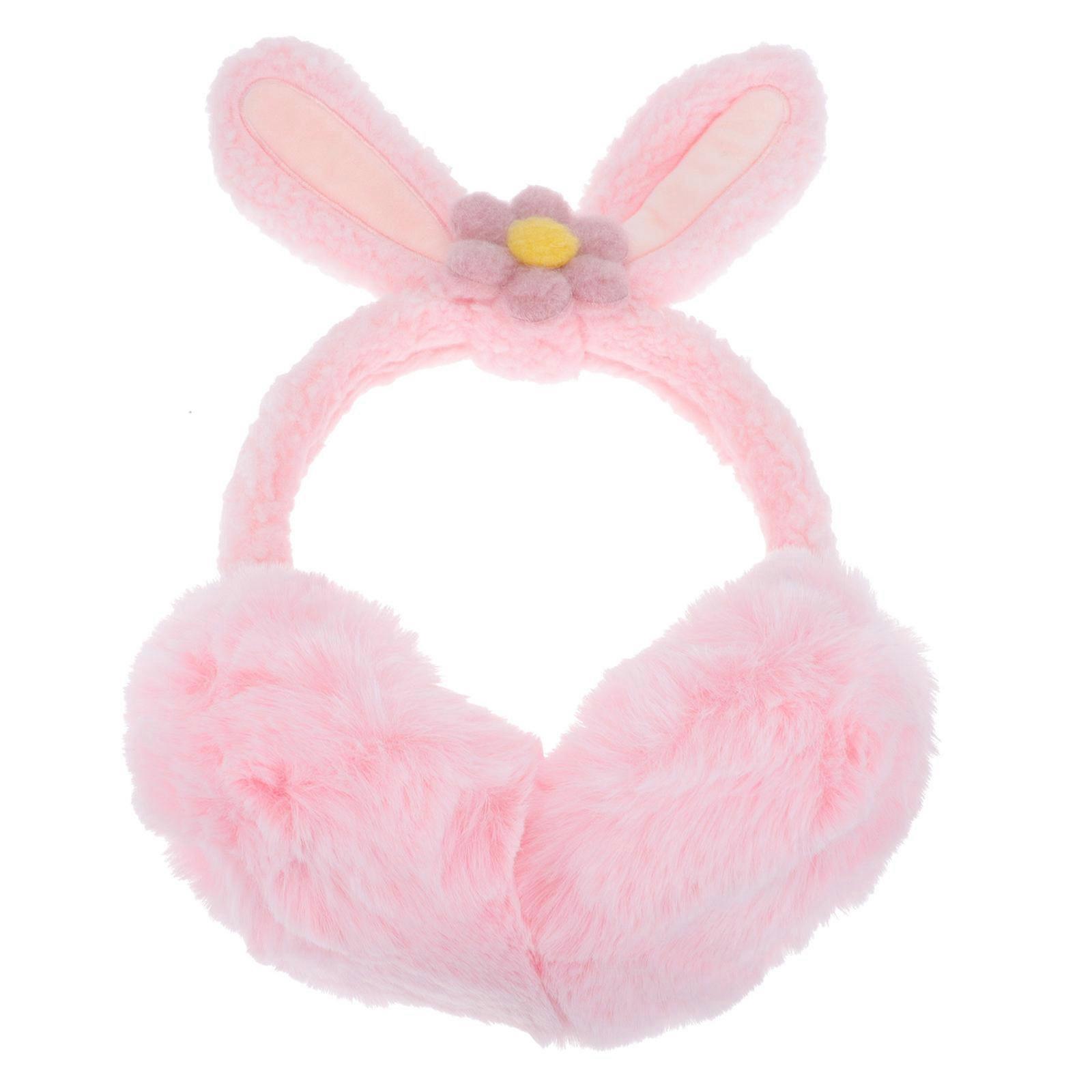 Rabbit Ear Modeling Earmuff For Kids In Pink Color Designed For Cold Winter Outdoor Activities 1Pcs