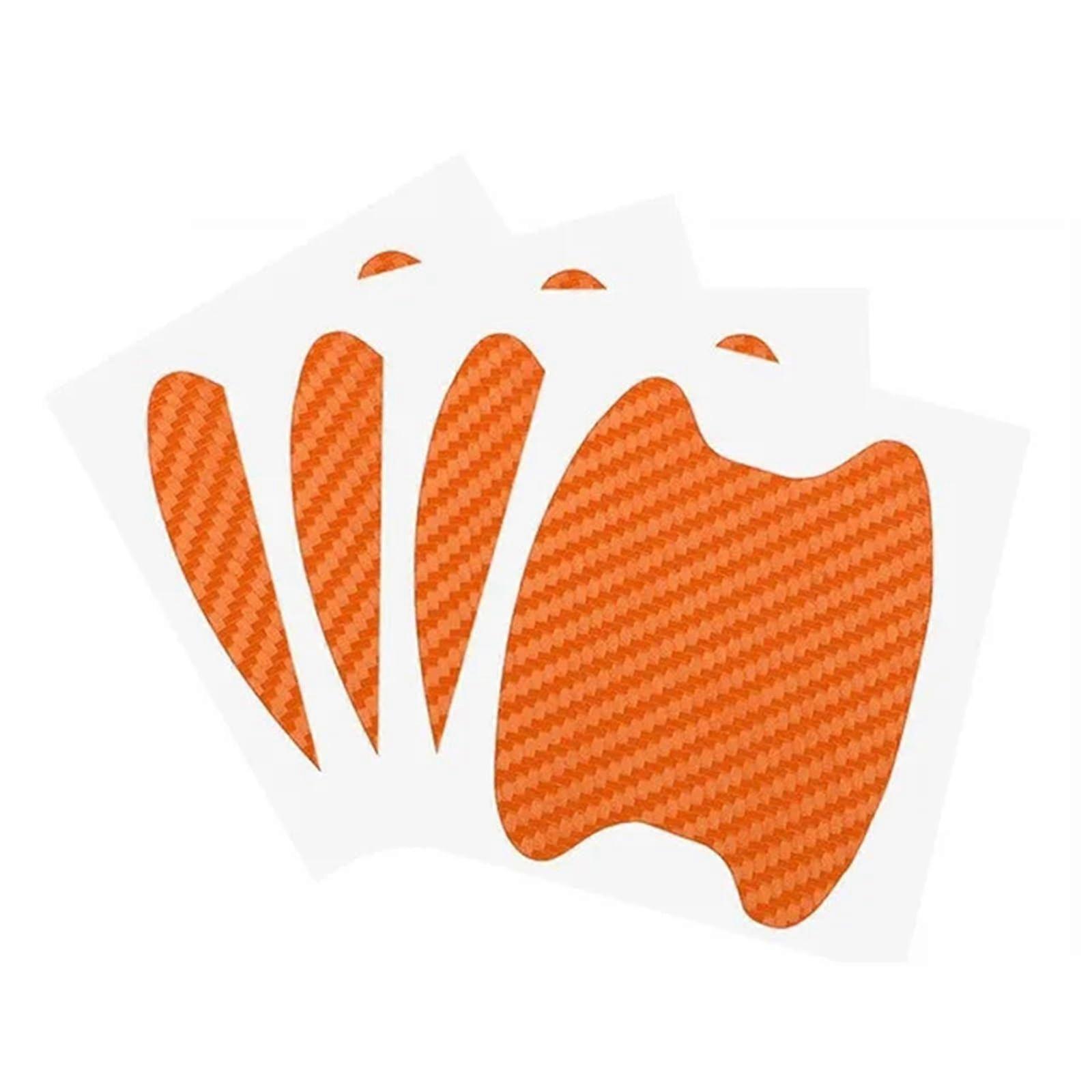 4PCS Auto Door Handle Stickers Scratch-Resistant Carbon Fiber Decals for Cars - Orange Color, Durable Protection
