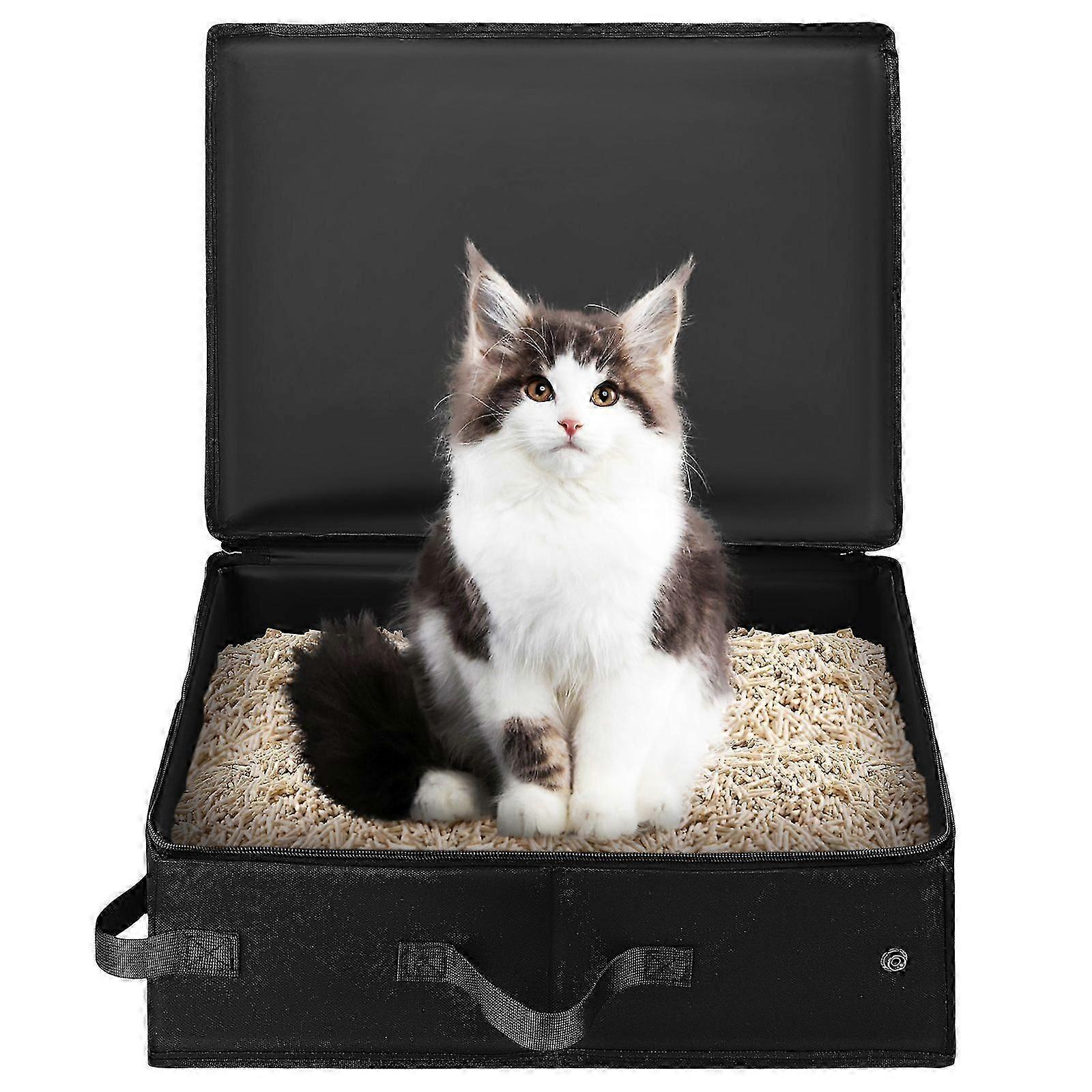 Portable Folding Cat Litter Box with Secure Lid - Ideal for British Cat Owners Travelling