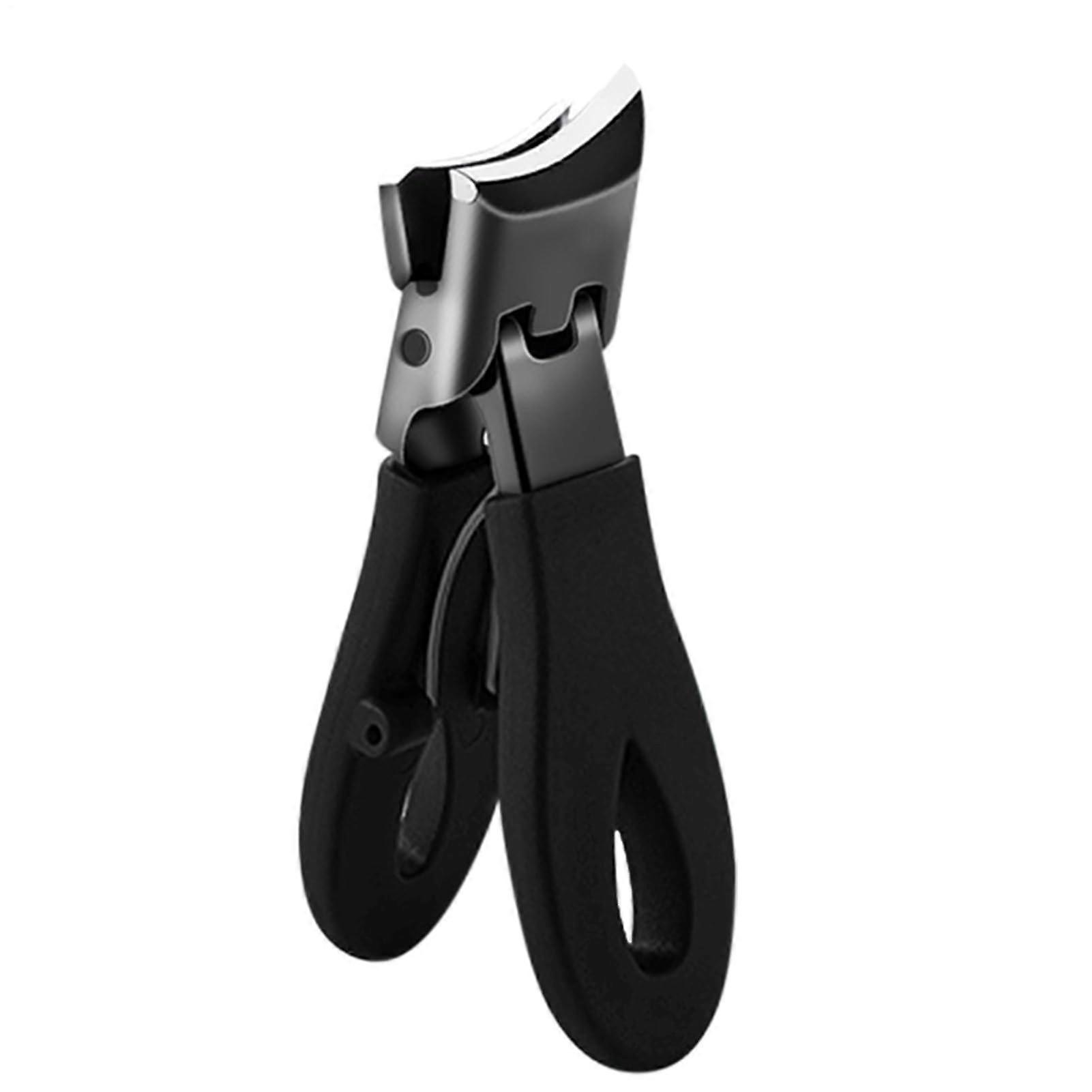 Anti-Splash Nail Clipper Stainless Steel Oblique Cutter With Splash Guard For Thick Nails Compact Travel Black