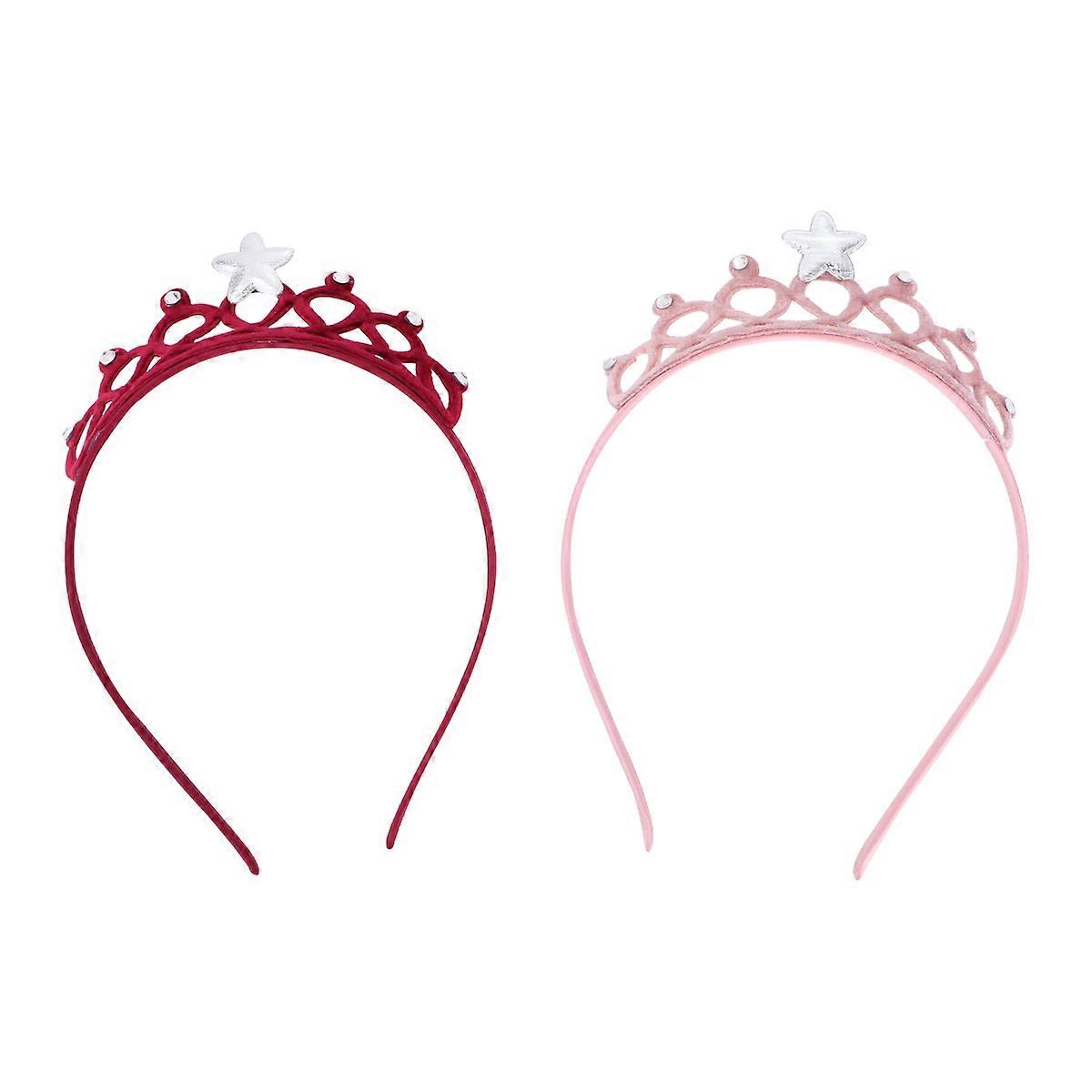 Kids Crown Headbands with Rhinestone Decoration Assorted Color Fabric and Durable Design 2 Pieces