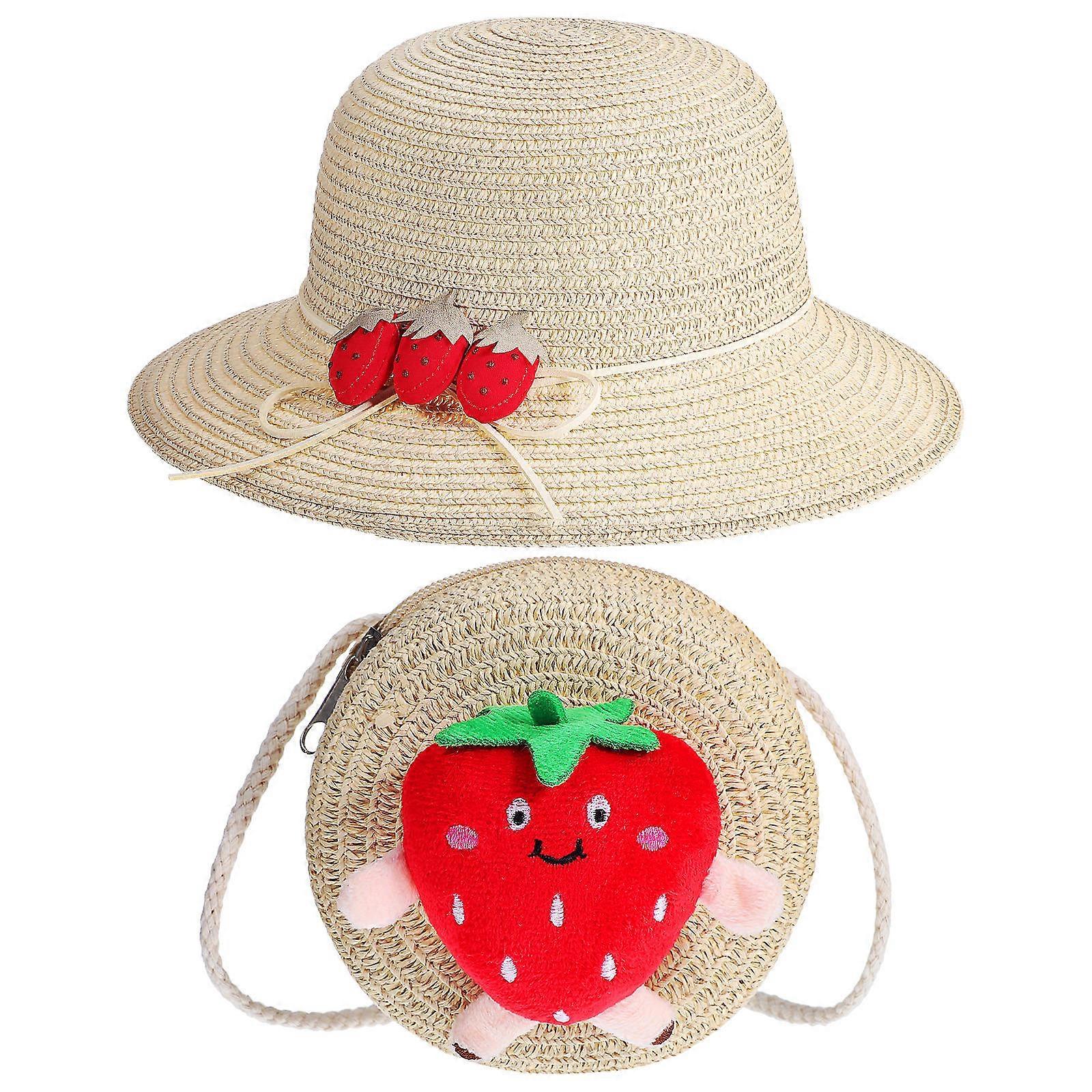 Adorable Strawberry Bag with Hat – Stylish Straw Shoulder Purse for Women, Versatile Summer Beach Accessory for Storing Essentials