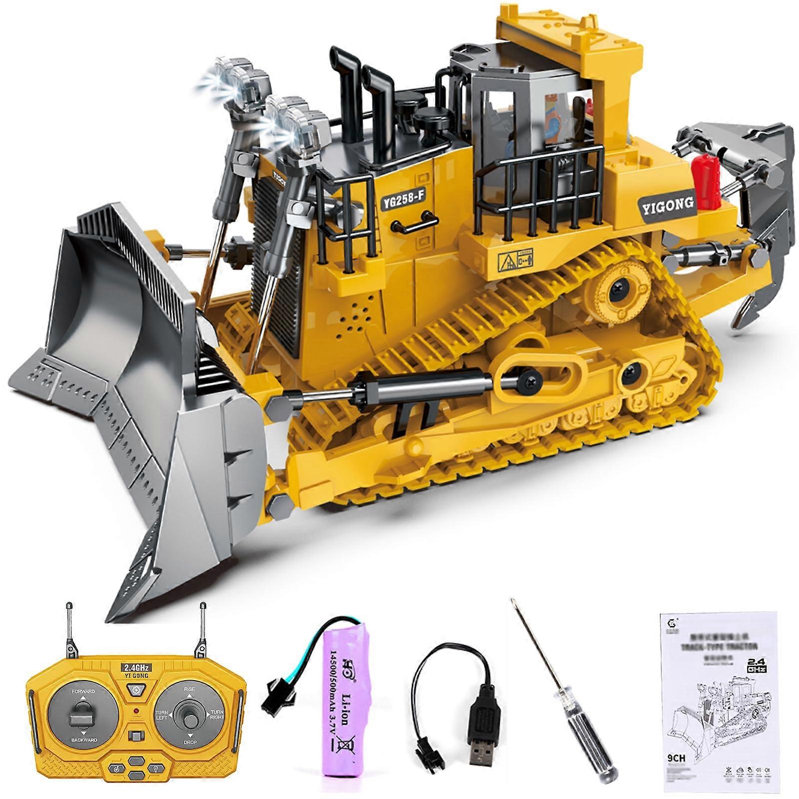 Remote Controlled RC Bulldozer 1:24 Scale Alloy Construction Vehicle With Light And Sound Batteries And Remote Included
