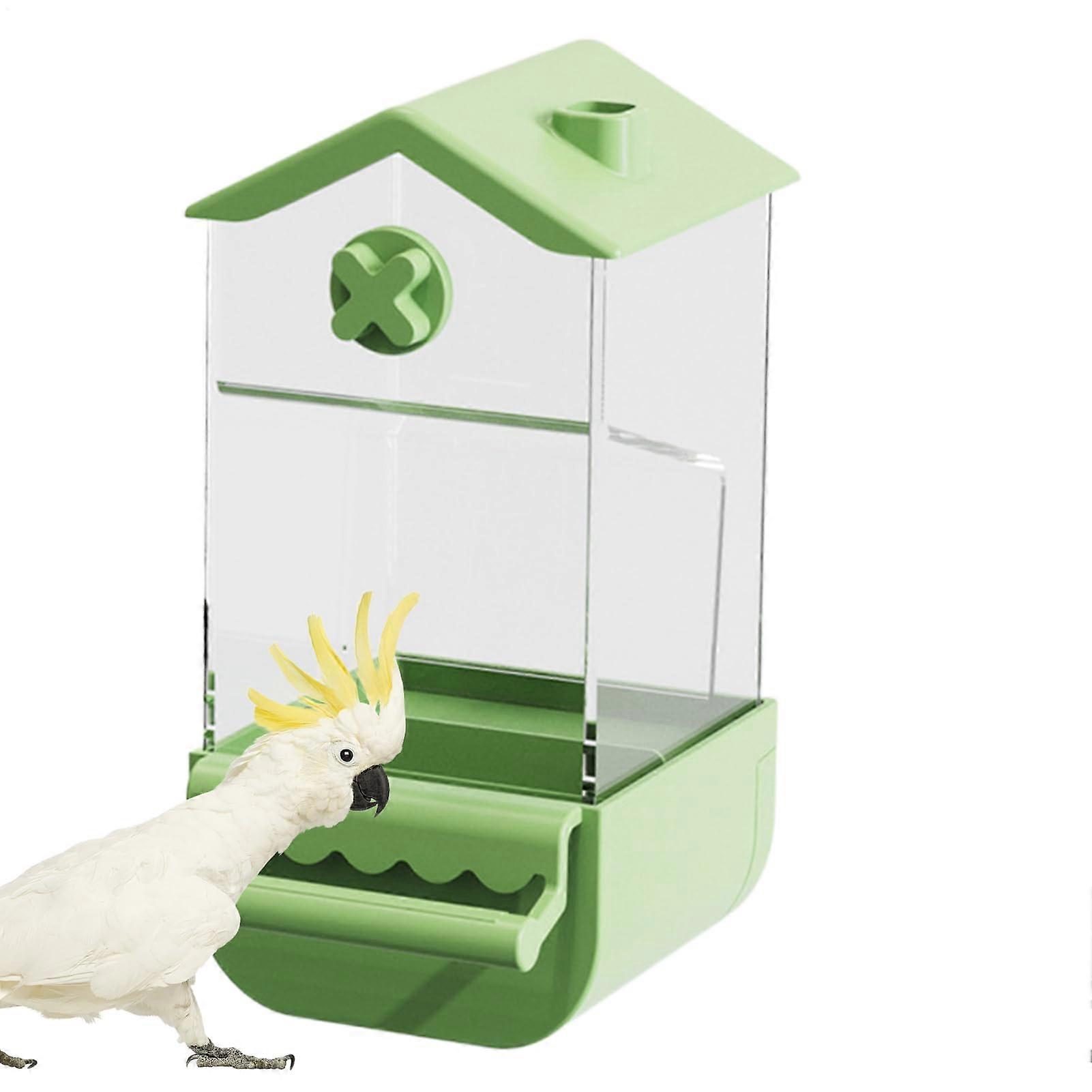 Automatic Bird Feeder For Cages, Waterproof Food Dispenser With Storage Container For Parakeets & Cockatiels, Green