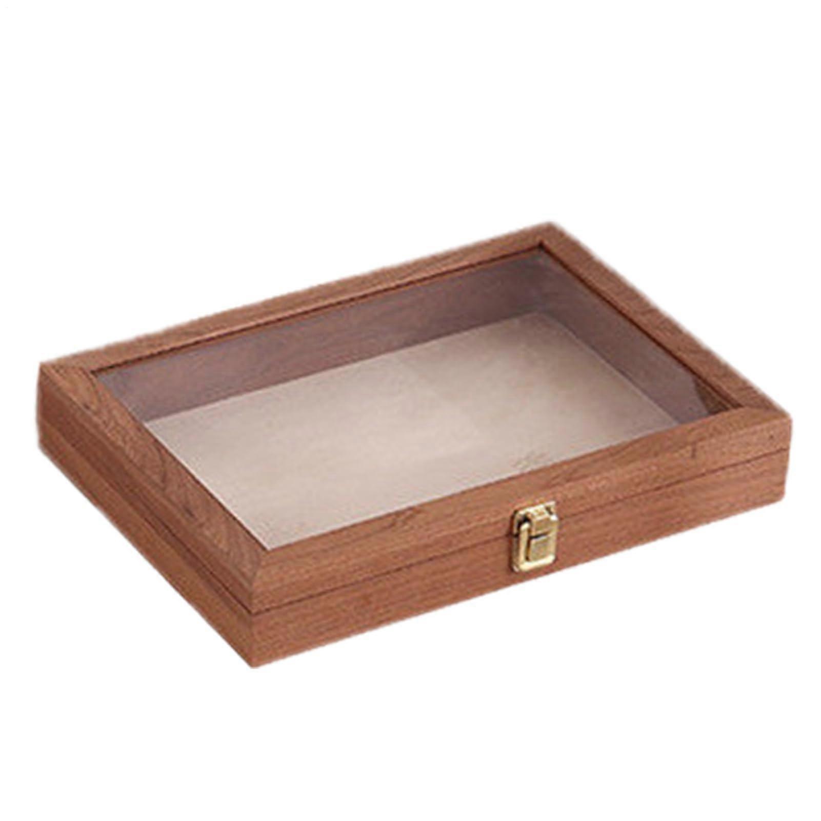 Jewelry Organizer Box Wooden Display Case Desktop 31Cm With Transparent Cover Necklace Earring Storage