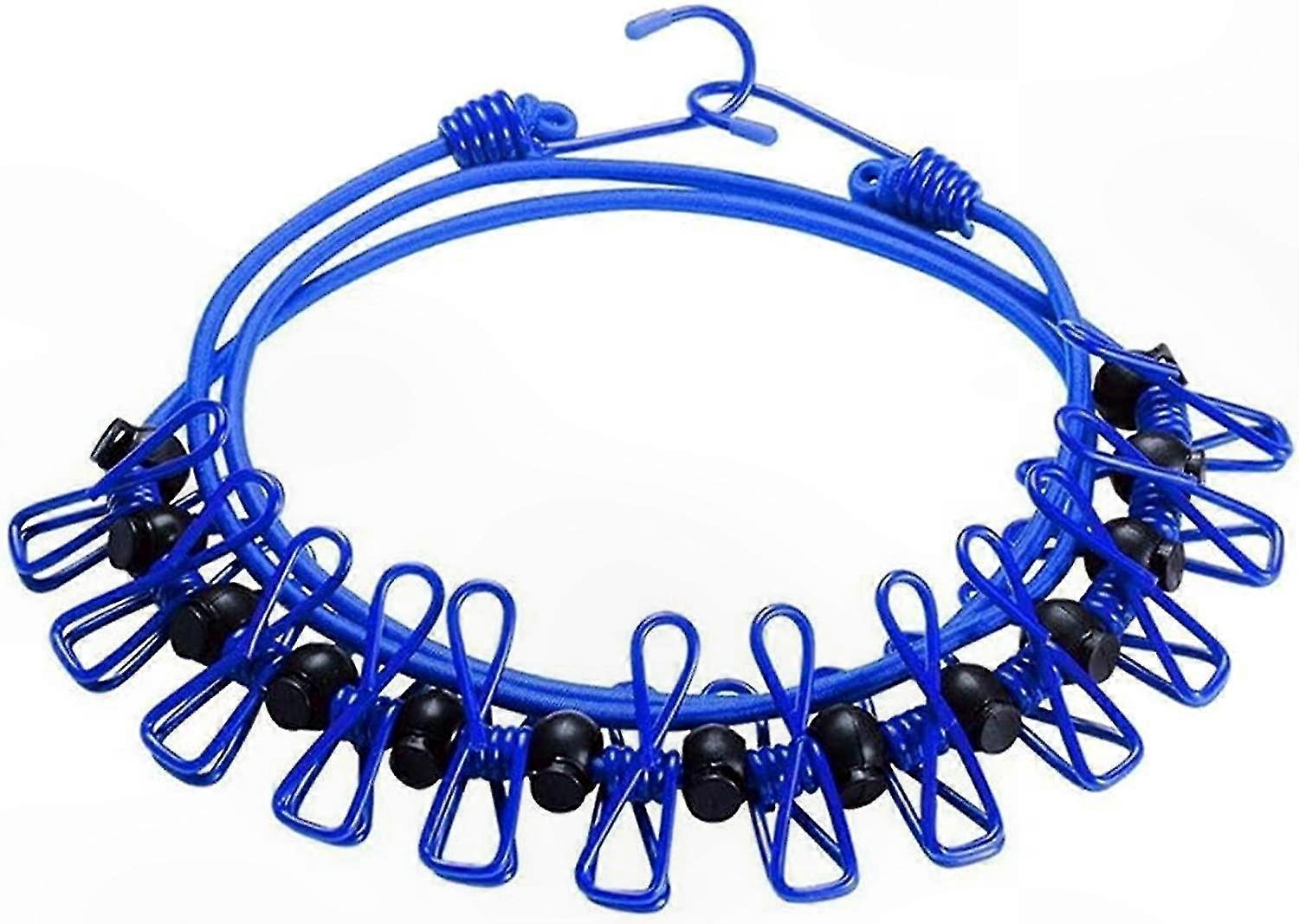 Adjustable 180cm Clothesline with 12 Clips, Durable Windproof Design for Home, Travel and Outdoor Use (Blue)