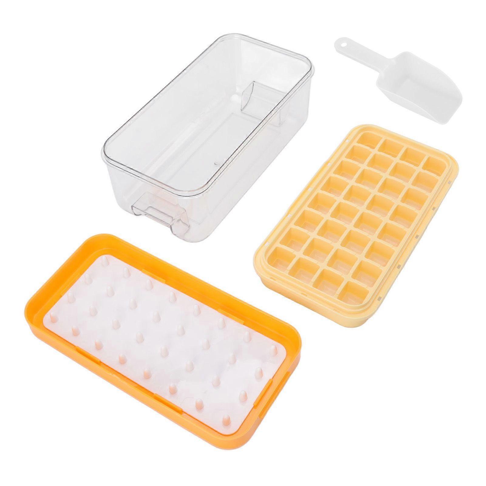 Single-layer ice cube tray with lid and ice storage box, silicone ice making mold for home kitchen, yellow