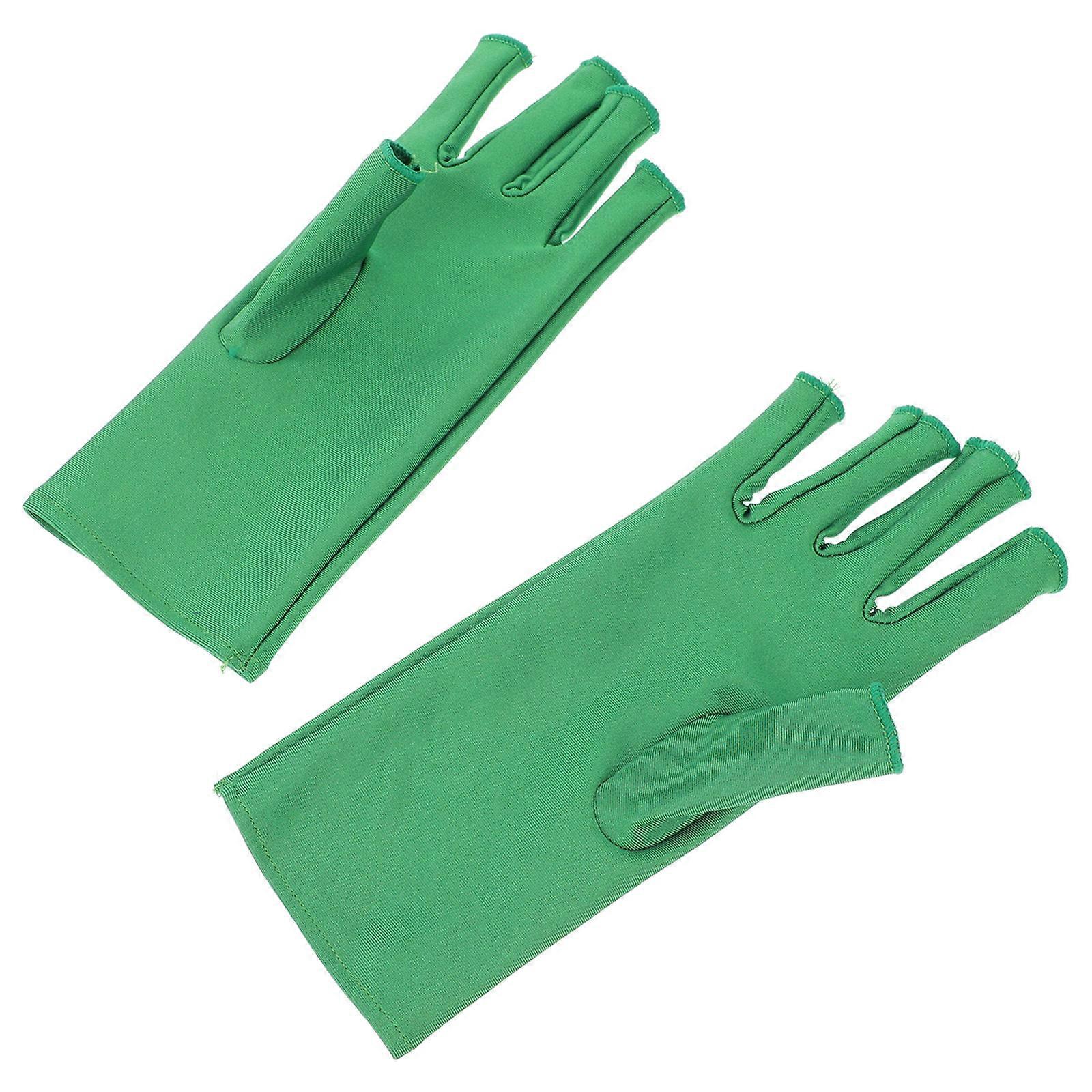 Nail Shop Fingerless Gloves Manicure Tools Uv Shield Gloves for Sessions Green Elastic Fabric 1 Pair