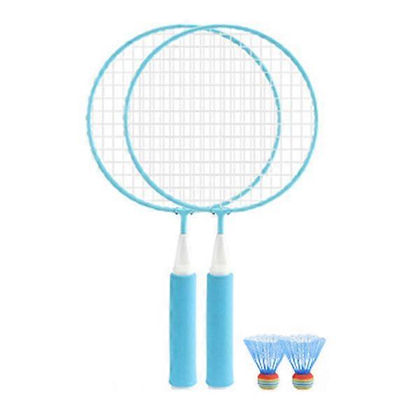 Children's badminton racket with soft-wrapped handle and large net surface for easy hitting