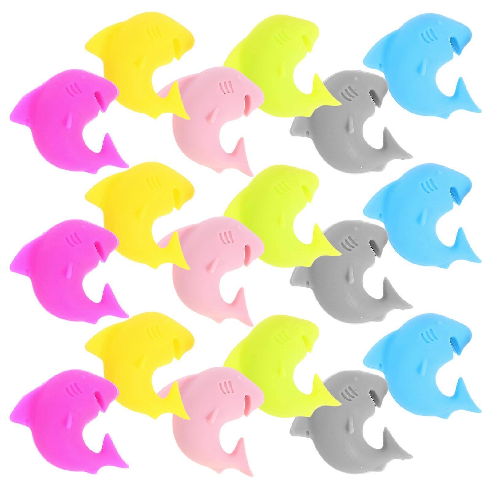 Wine Glass Identifiers Shark Shaped for Party 24Pcs Silicone Drink Markers