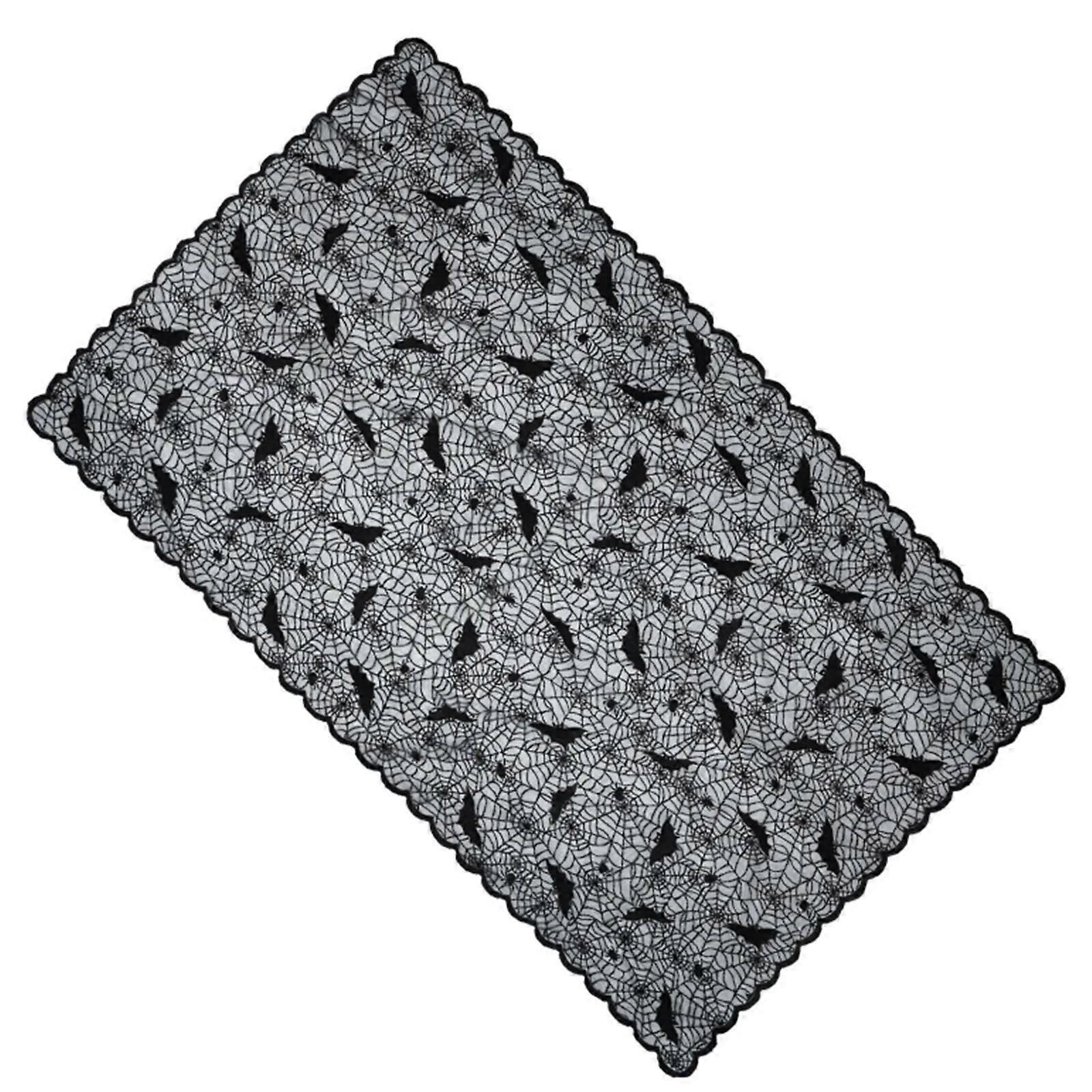 Halloween Black Lace Polyester Tablecloth for Party Decorations Fabric Easy To Cleaning Foldable Designs D