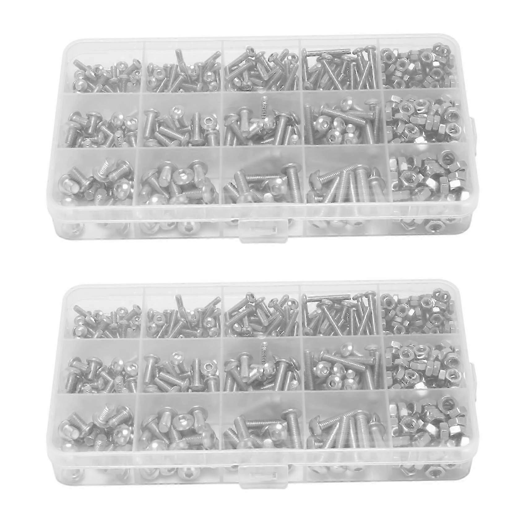 Screw and Nut Kit 2 Sets, Machine Screw Kit with M3 M4 M5 Stainless Steel Button Head Hex Socket - For Fasteners