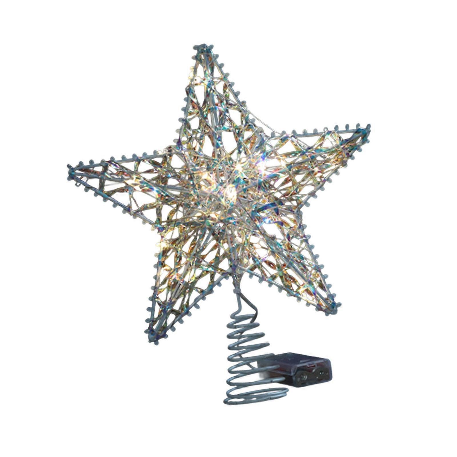 Festival Tree Toppers Star Ornament With Ribbon Iron And Plastic Construction Lighted Or No Light Styles Portable Design Multicolor