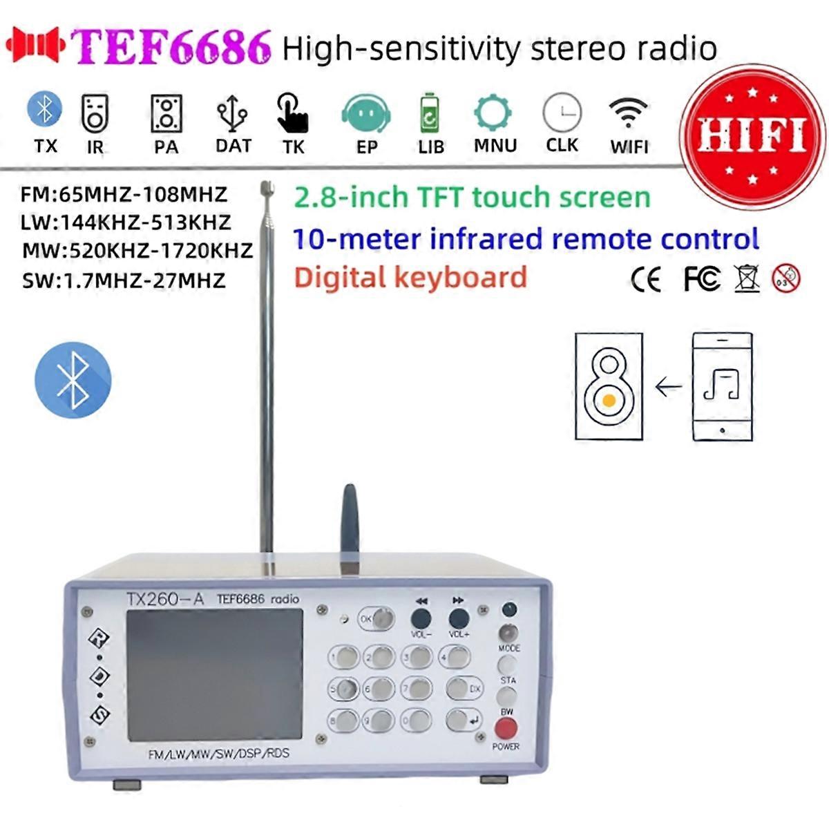 RX260 Desktop Radio Stereo TEF6686 High Sensitivity Radio Infrared Bluetooth Transmitter with Remote Control