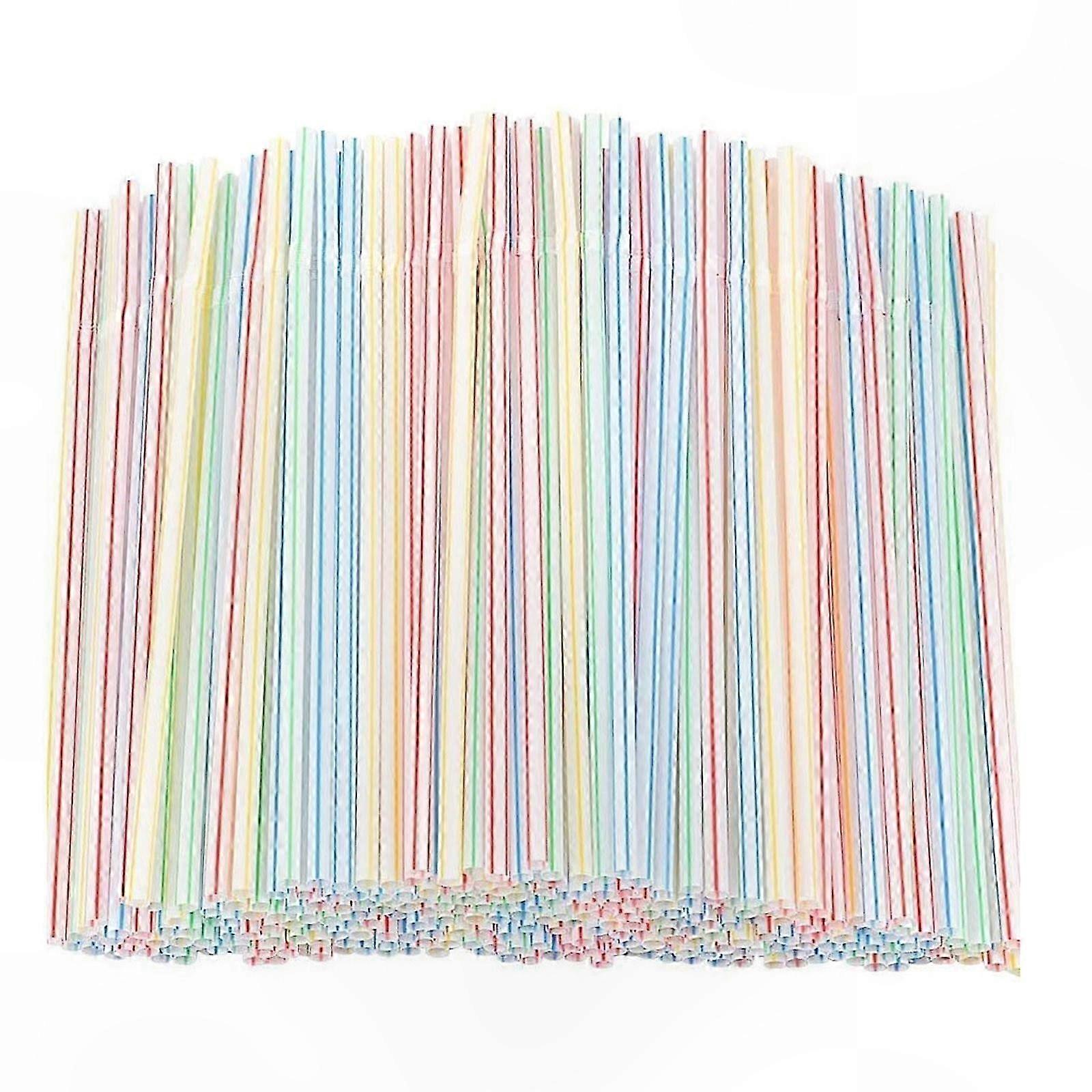500 Multi-Colored Striped Plastic Straws, 8-Inch Bendable Drinking Straws for Beverages