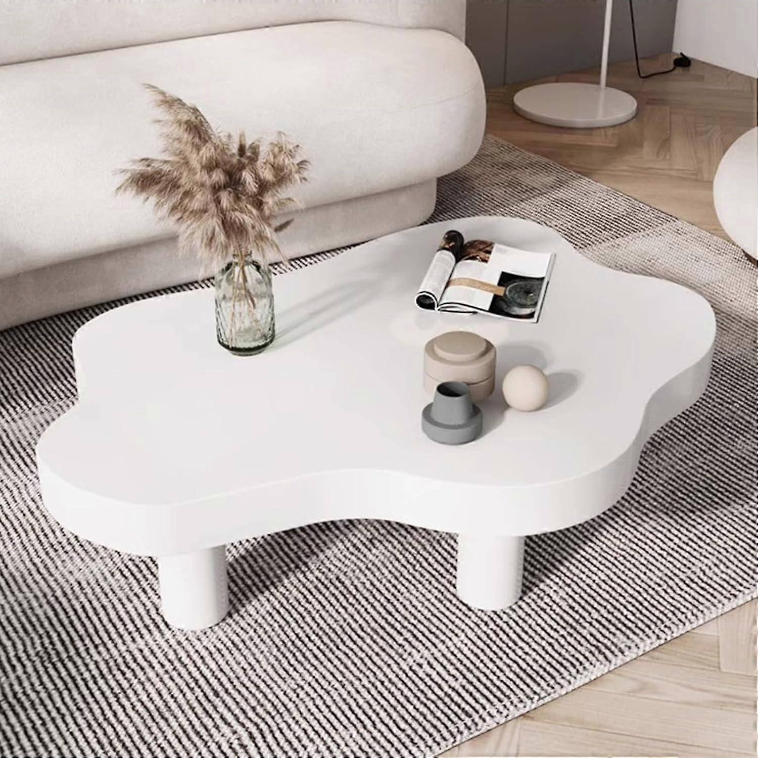 Modern Round Solid Wood Coffee Table with 3 Legs Unique Design White 47×31×16'