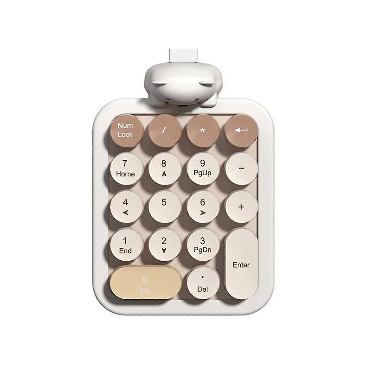 2.4G Wireless Numeric Keyboard 18 Keys Cute Bear Cartoon Colorful Number Keypad for Accounting Milk Tea Color