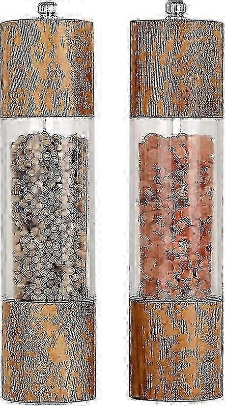 Premium Acrylic Salt & Pepper Grinder Set, Adjustable Ceramic Core, Wooden Base