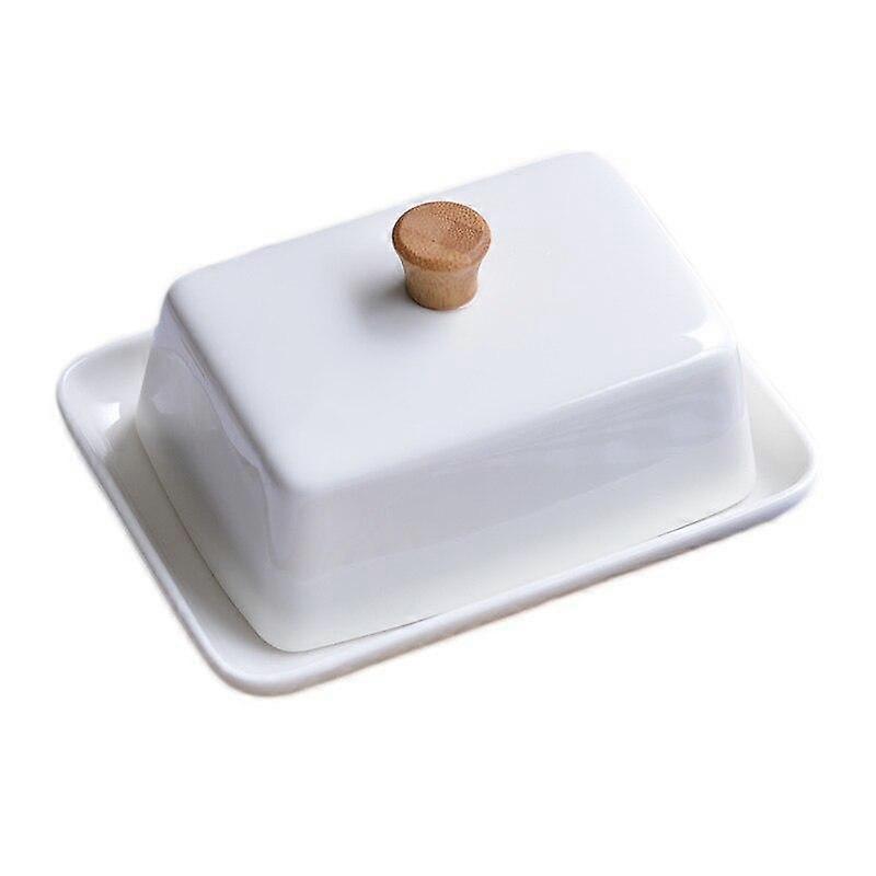 White Ceramic Rectangular Butter Dish Tableware Porcelain Butter Keeper, Wide Perfect