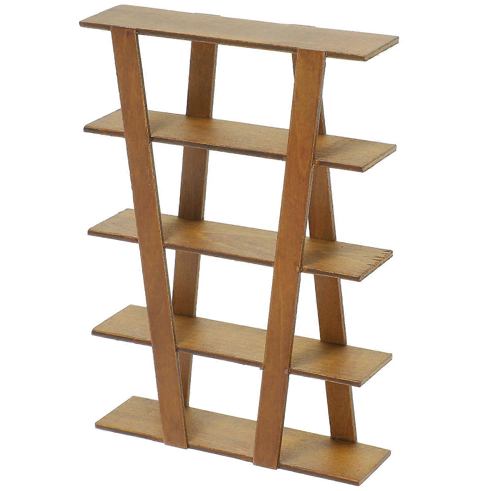 Mini Wooden Bookshelf Doll House Furniture for Storage Brown