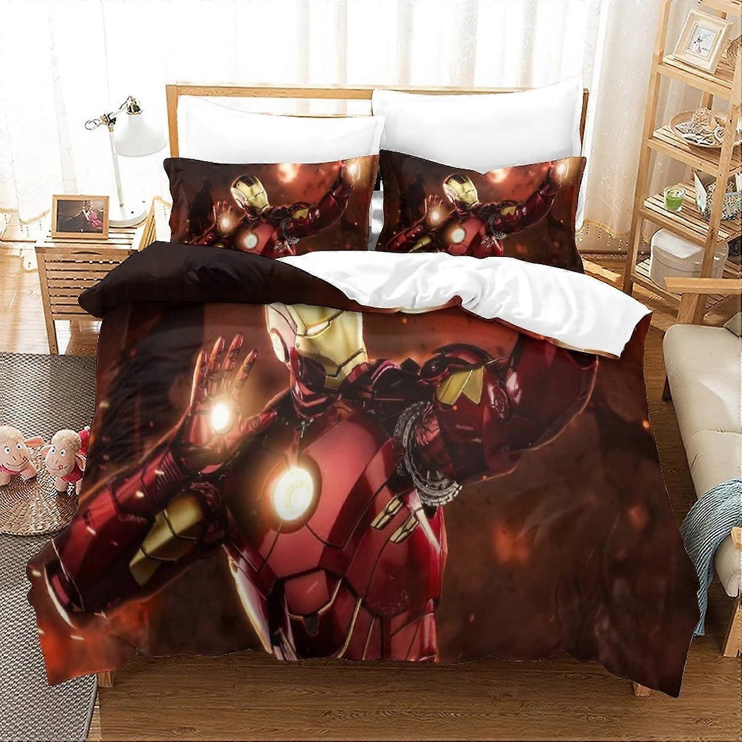 Bedding Double Bed Set Iron Man Printed Double Size Bedding Sets Super Soft Microfiber Duvet Covers with Zipper with Pillowcases Hypoallergenic 140x20