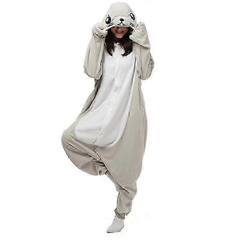 Animal Onesie Pyjama, Grey Seal Design, lockere Passform, mit Hut und Taschen